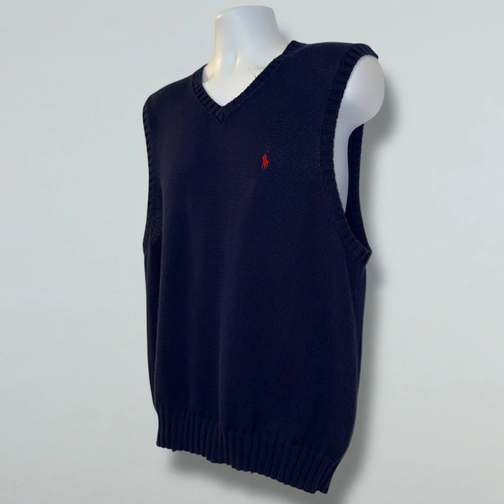 ⭐ POLO RALPH LAUREN 100% Cotton Knit Sweater Vest – Navy Blue, Red Pony –Size XL - Picture 10 of 16